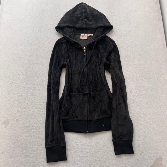 Vintage Juicy Couture Scottie Dogs Women's Black Velour Zip-Up Hoodie Size S