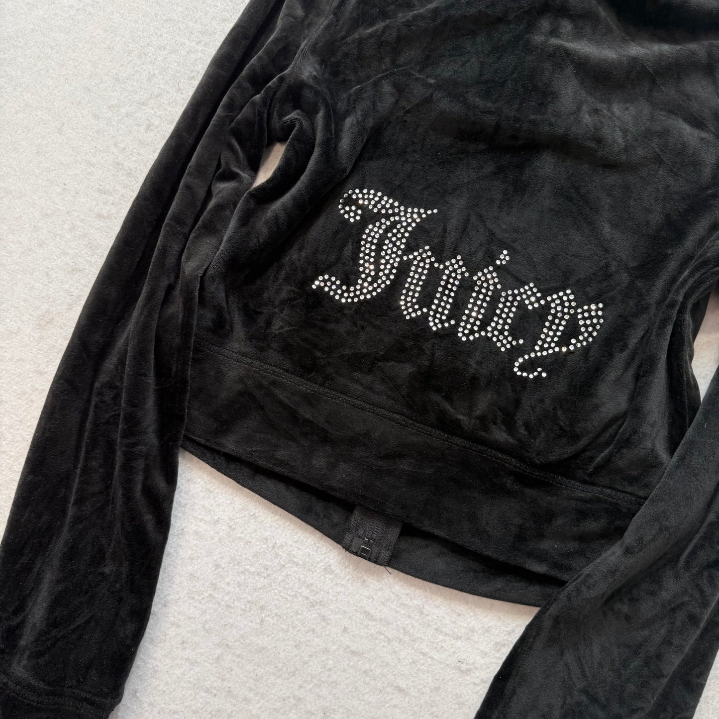 Juicy Couture Women's Black Velour Full Zip Hoodie Rhinestones Logo Y2K Size S
