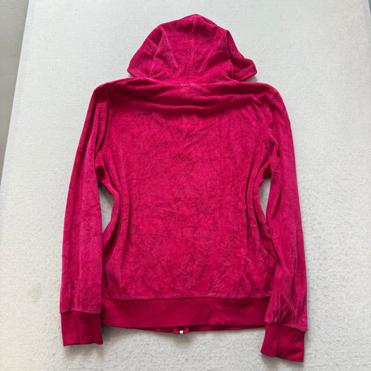Vintage Juicy Couture Women's Hot Pink Velour Full Zip Hoodie Loungewear Size L