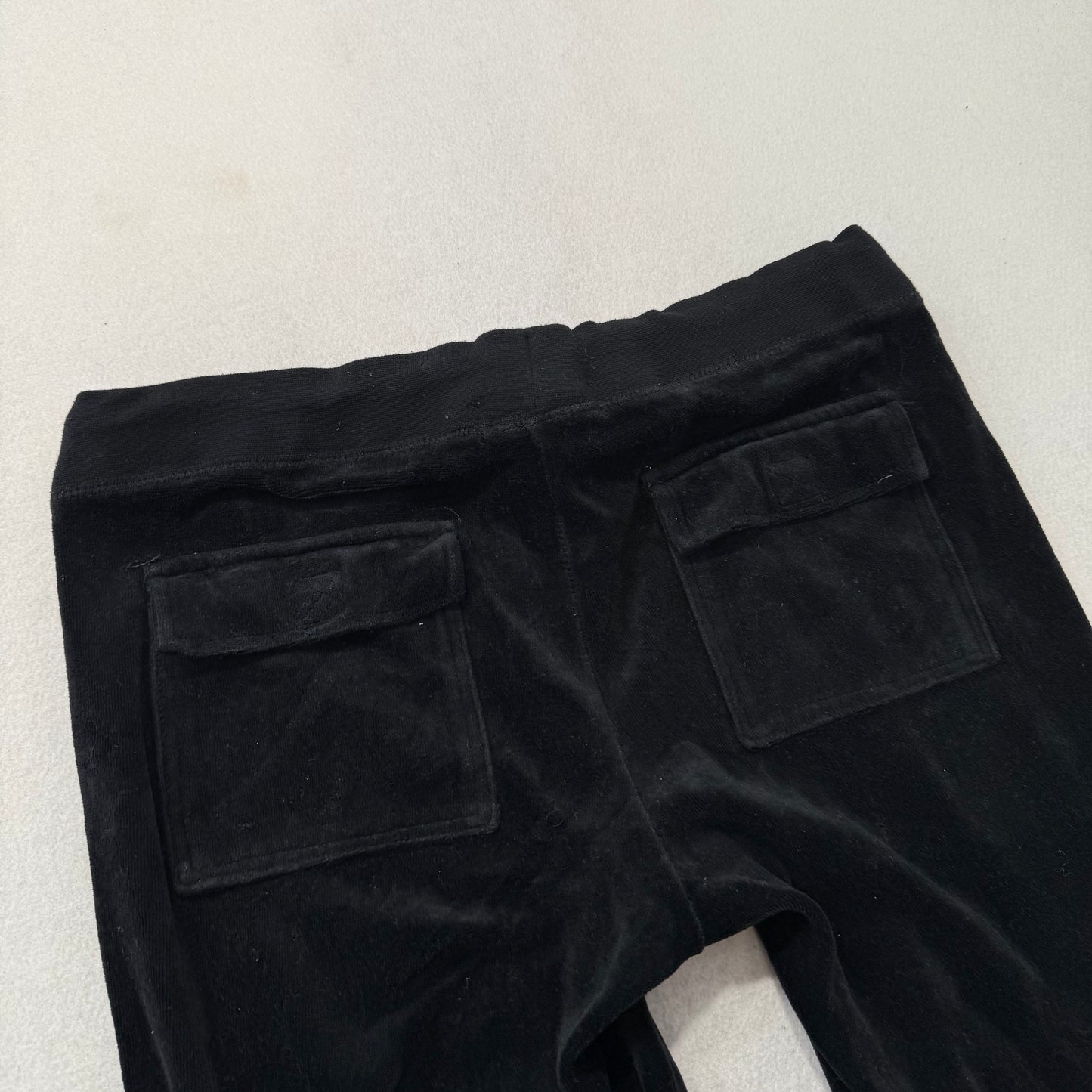 Juicy Couture Black Velour Tracksuit Set Zip Up Hoodie & Flared Pant Logo Size M