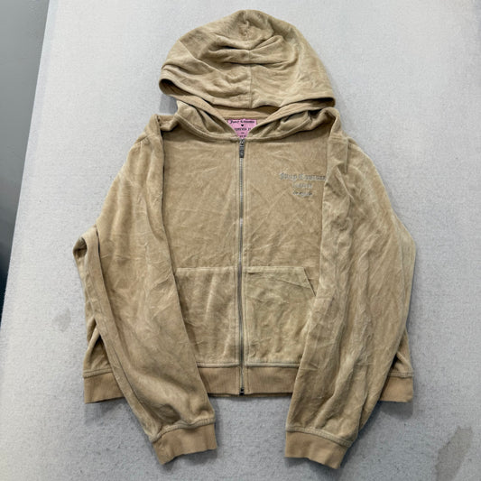 Juicy Couture Forever 21 Womens Tan Velour Zip-Up Hoodie Rhinestone Logo Size 3X