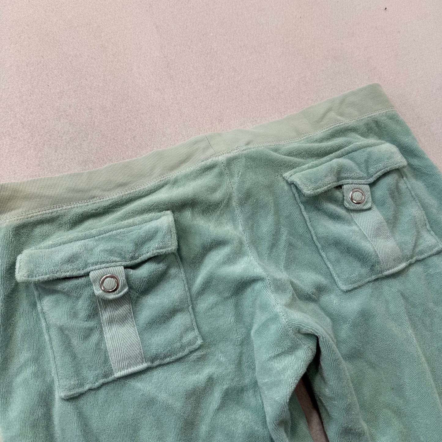 Juicy Couture Womens Seafoam Green Terrycloth Capri Pant Snap Flap Pocket Size M