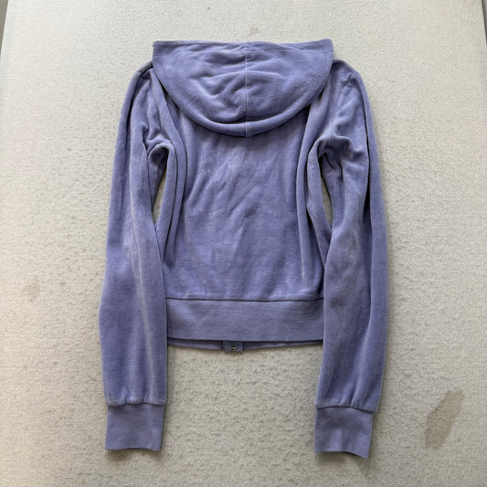 Vintage Juicy Couture Womens Light Purple Velour Zip-Up Hoodie Drawstring Size L