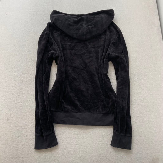 Juicy Couture Women's Black Velour Full Zip Hoodie Casual Pockets Y2k Size L
