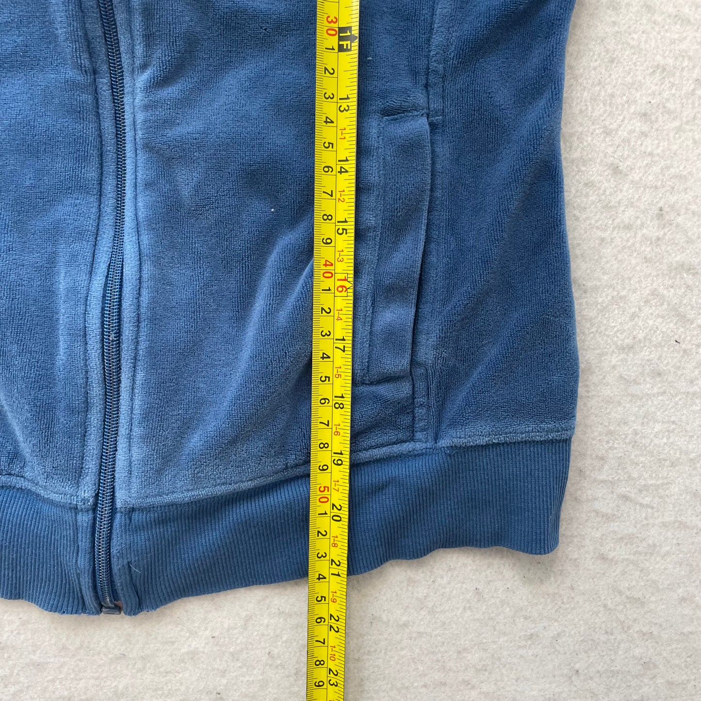 Juicy Couture Women's Blue Velour Zip-Up Track Jacket Loungewear Pockets Size M