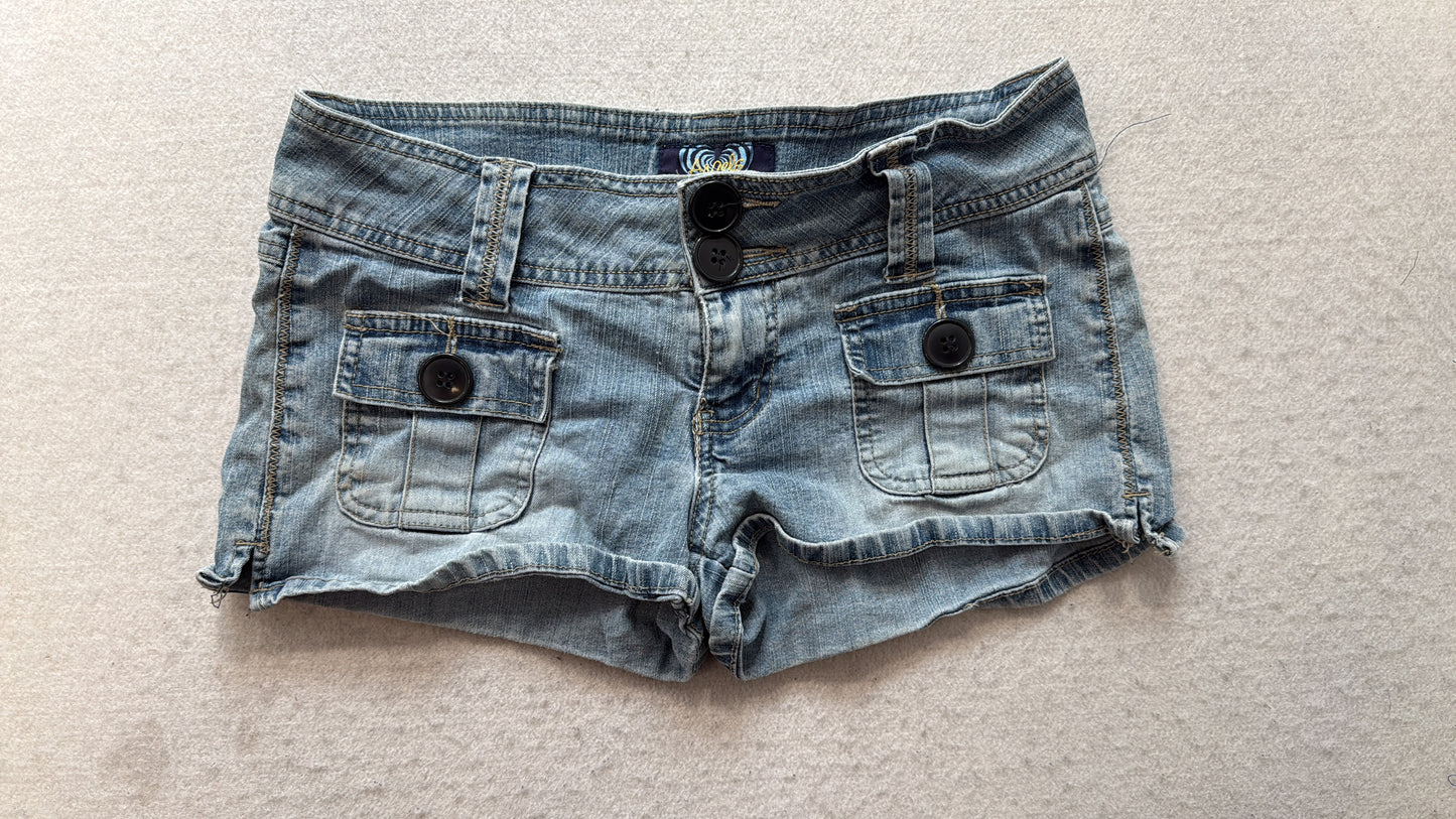 Vintage Angels Women's Blue Denim Low Rise Micro Mini Jeans Shorts Pocket Size 7