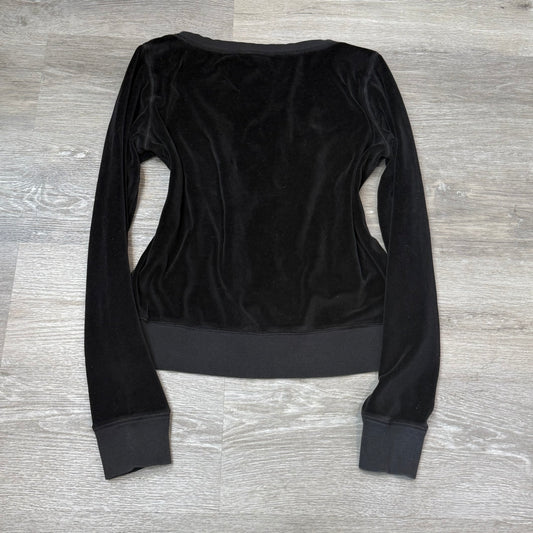 Victoria's Secret Pink "Love Pink" Women Black Velour Sweatshirt Pullover Size M