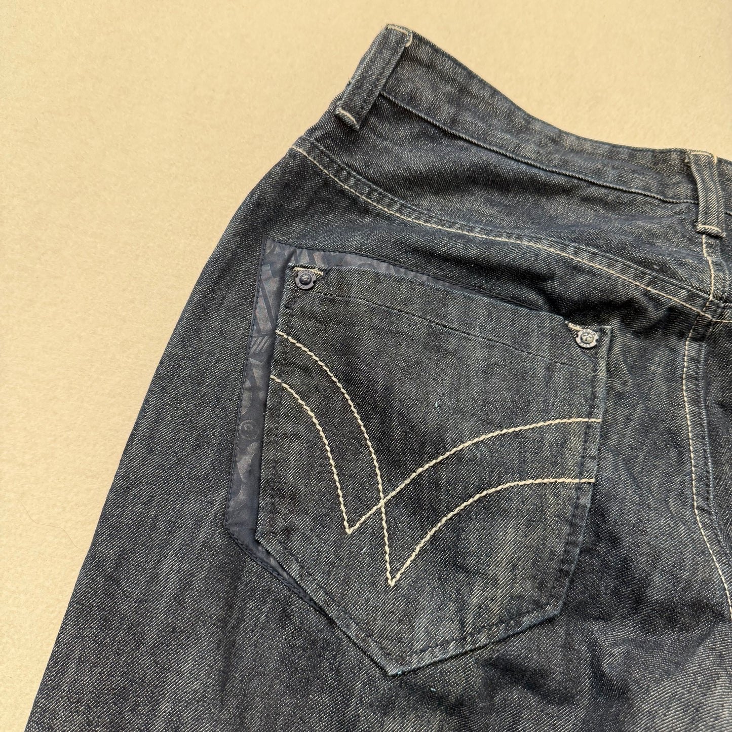 Ecko Unltd Men's Dark Indigo Raw Denim Wide Leg Baggy Jeans Streetwear Size 34