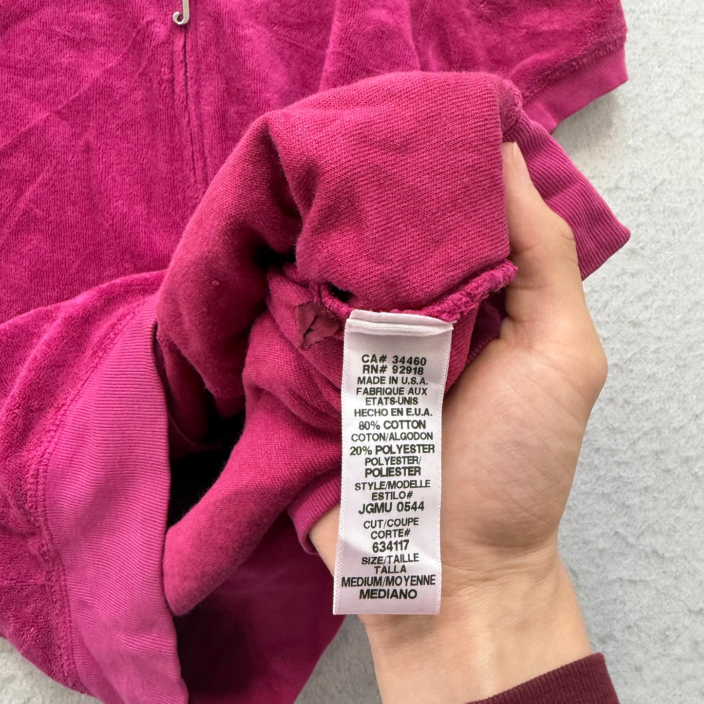 Juicy Couture Women's Hot Pink Terry Cloth Zip-Up Hoodie Short Sleeve Size M