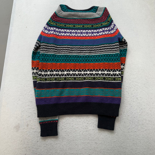 H&M Divided Women's Multicolor Ikat Print Knitted Sweater Isle Pattern Size M