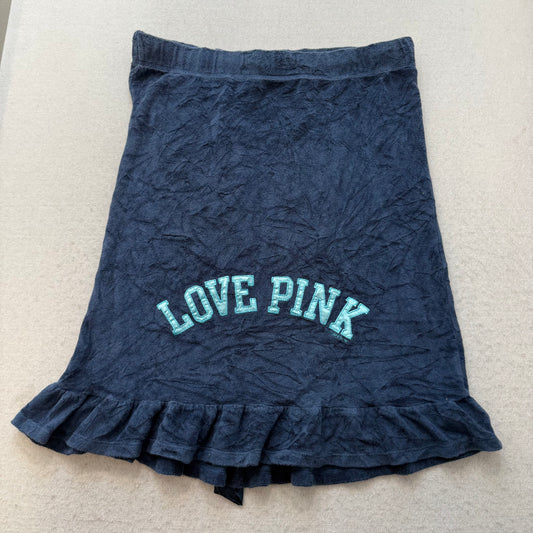 Victoria's Secret PINK Women's Navy Terry Cloth Ruffled Skirt Drawstring Size M