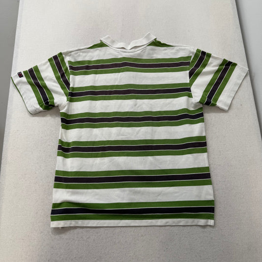 Bugle Boy Green White Navy Striped Pique Cotton Polo Shirt Classic Tee Size L