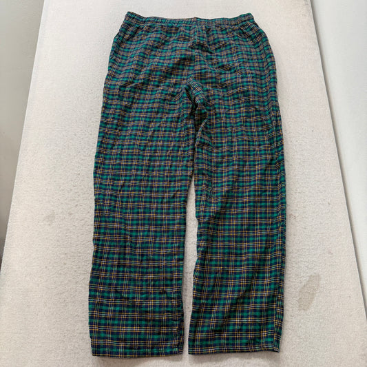 Men's Green Blue Plaid Flannel Pajama Pant Drawstring Pocket Loungewear Size W34