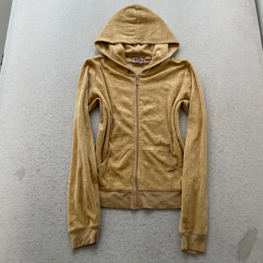 Juicy Couture Scottie Dogs Women's Camel Velour Zip-Up Hoodie Rhinestones Size M