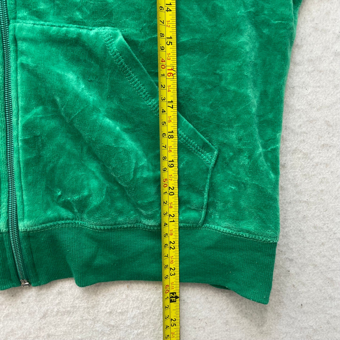 Juicy Couture Women's Green Velour Zip-Up Hoodie Loungewear Pockets Y2k Size XL