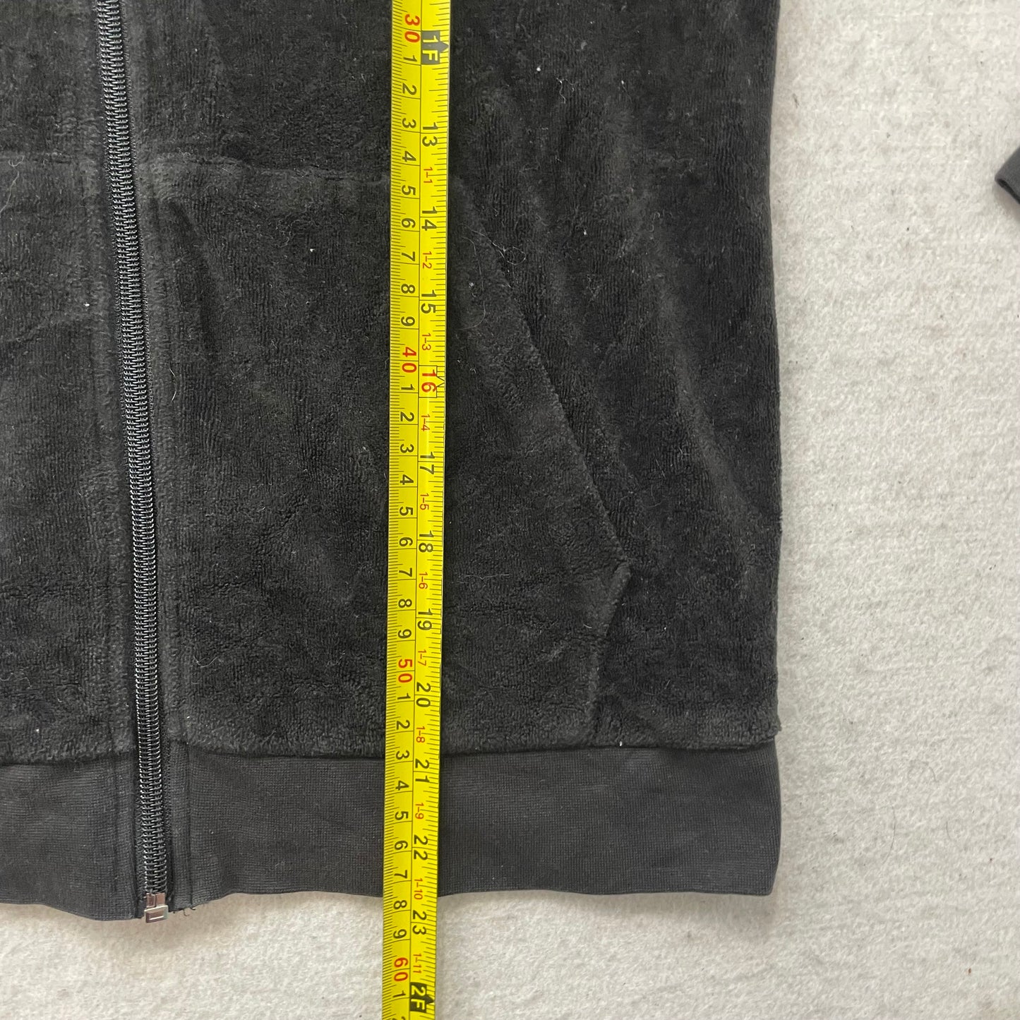 Vintage Juicy Couture Women Black Velour Zip-Up Hoodie Long Sleeve Pocket Size S