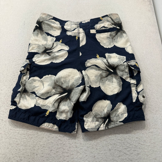 Hollister Men's Navy White Hibiscus Floral Print Board Shorts Pocket Logo Size M