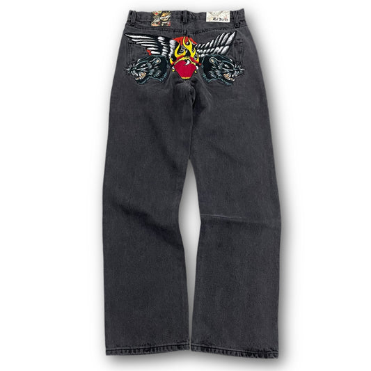 ED HARDY “Panther Wings” EMBROIDERED BLACK STRAIGHT LEG JEANS - Clean Curriculums