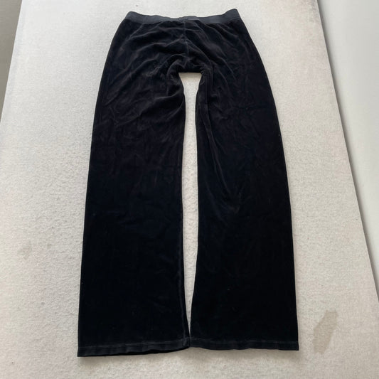 Vintage Juicy Couture Women's Black Velour Flared Track Pants Drawstring Size S