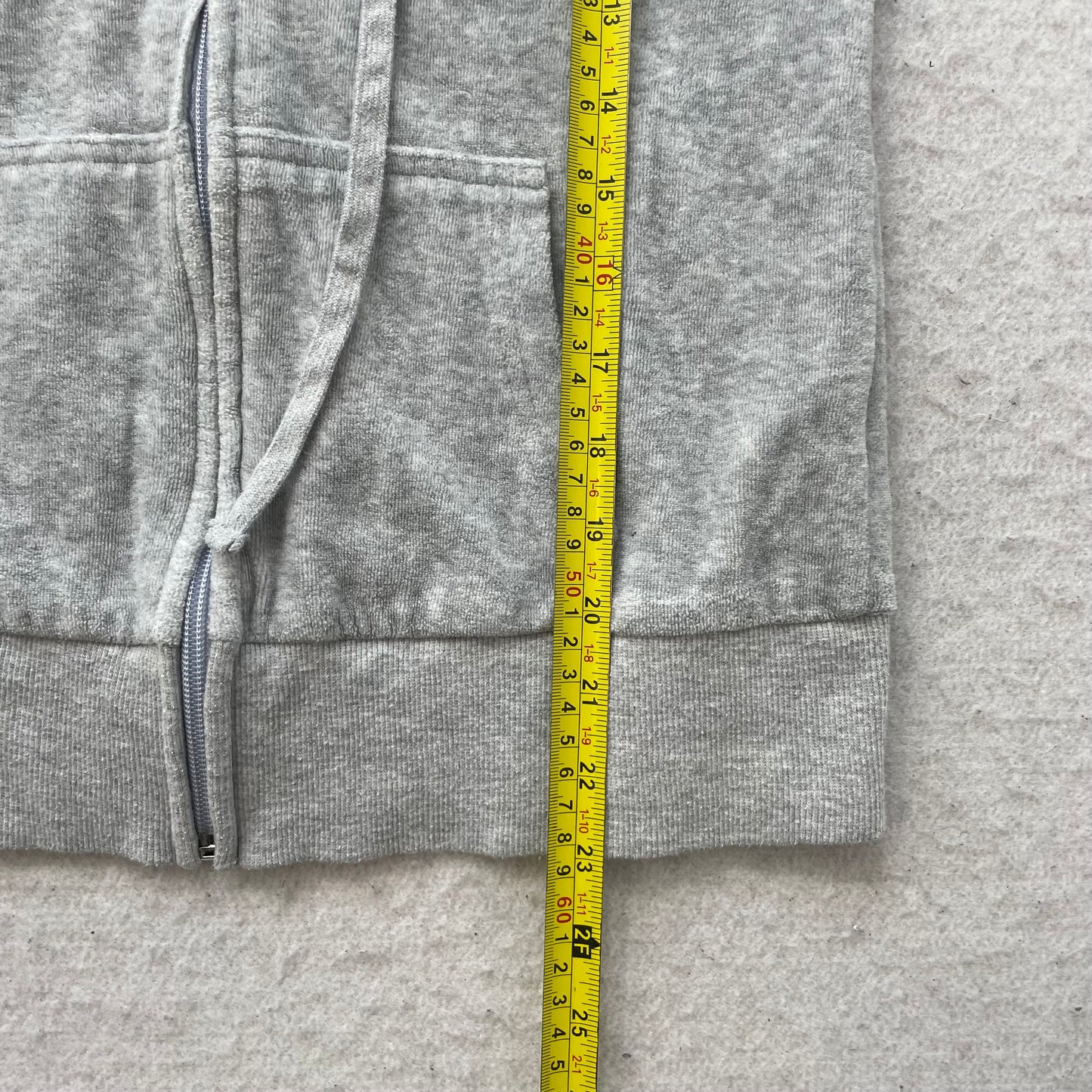 Vintage Juicy Couture Women's Gray Velour Zip-Up Hoodie Drawstring Pocket Size S