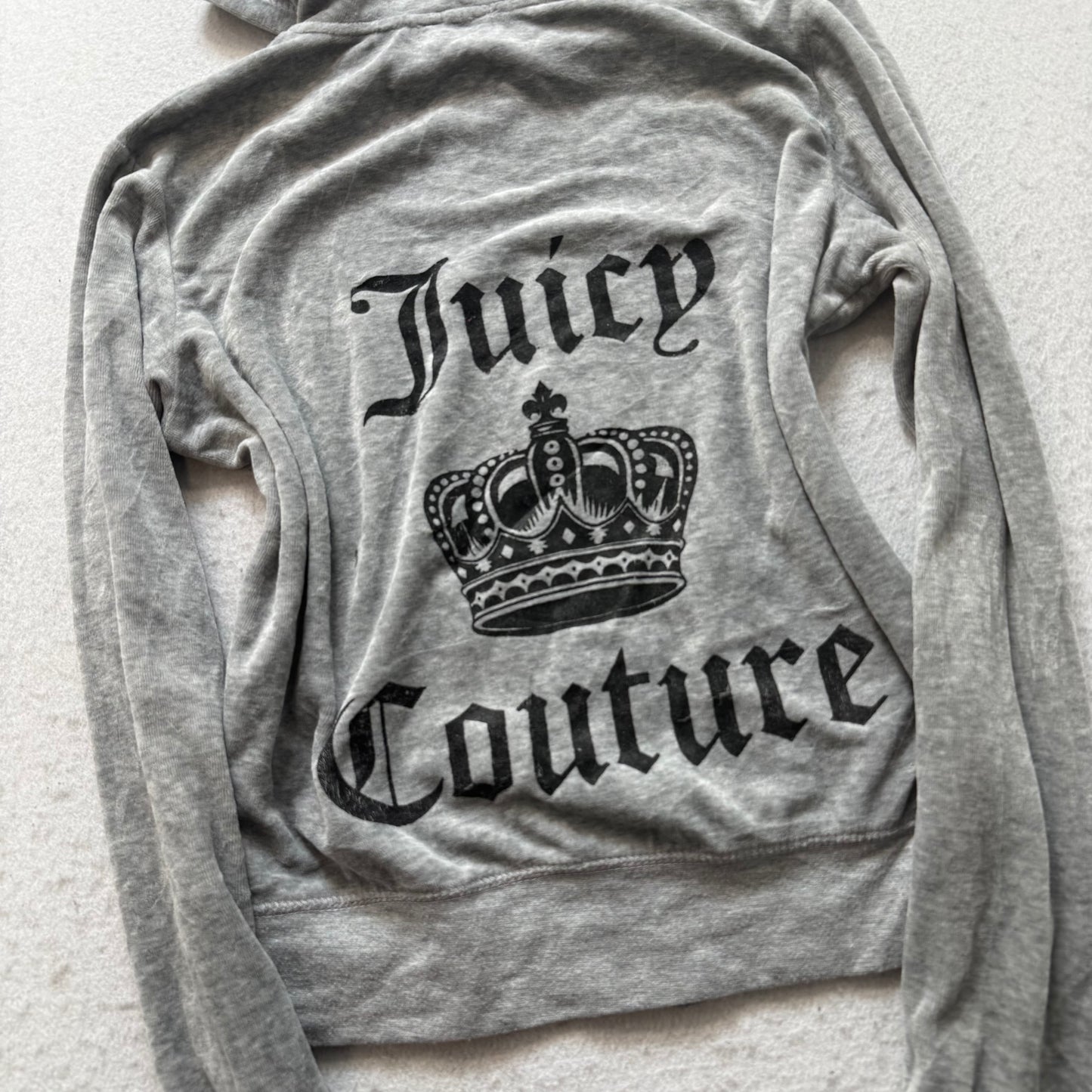 Juicy Couture Women's Gray Velour Zip-Up Hoodie Graphic Crown Logo Y2k Size M