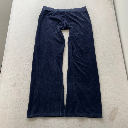 Juicy Couture Women's Navy Blue Velour Flared Track Pants Drawstring Y2K Size M