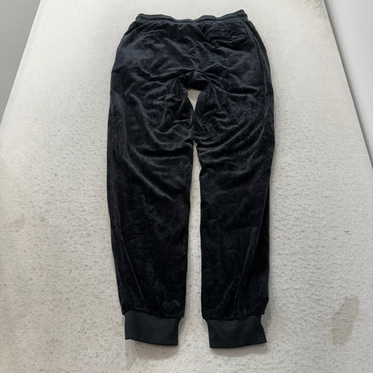 Fila Womens Black Velour Pajama Pants Tapered Leg Drawstring Pockets Logo Size S