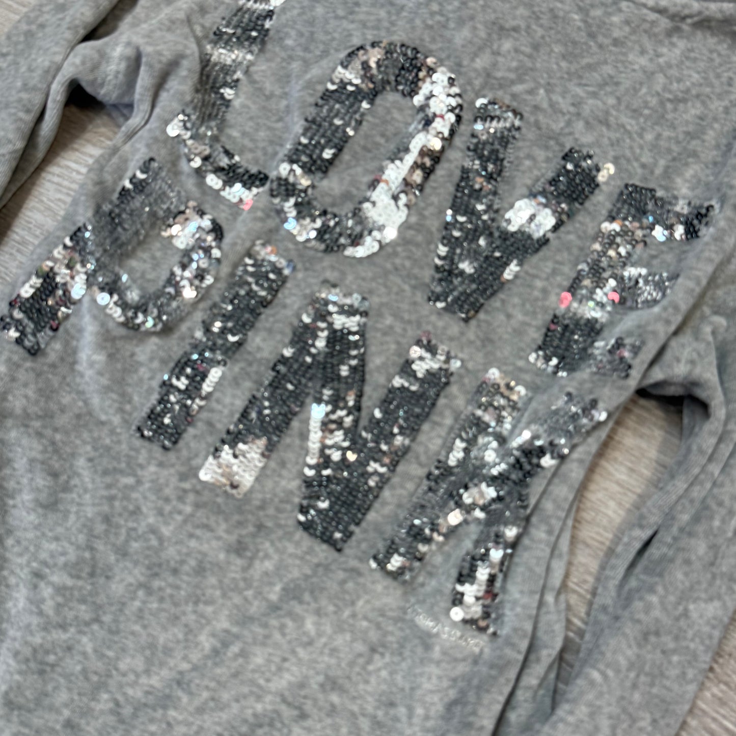 Victoria's Secret PINK Women's Gray Velour Zip-Up Hoodie Back Sequin Logo Size S