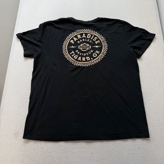 Harley Davidson Men Black Flaming Skull Graphic T-Shirt Crew Neck Casual Size XL