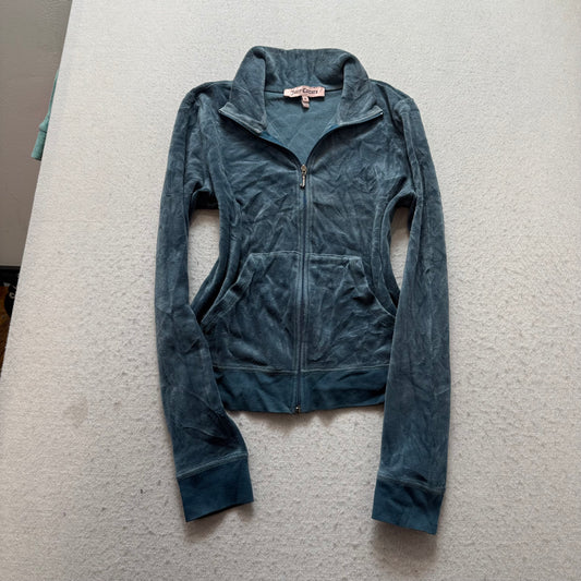 Juicy Couture Chandelier Women's Slate Blue Velour Zip-Up Track Jacket Size M