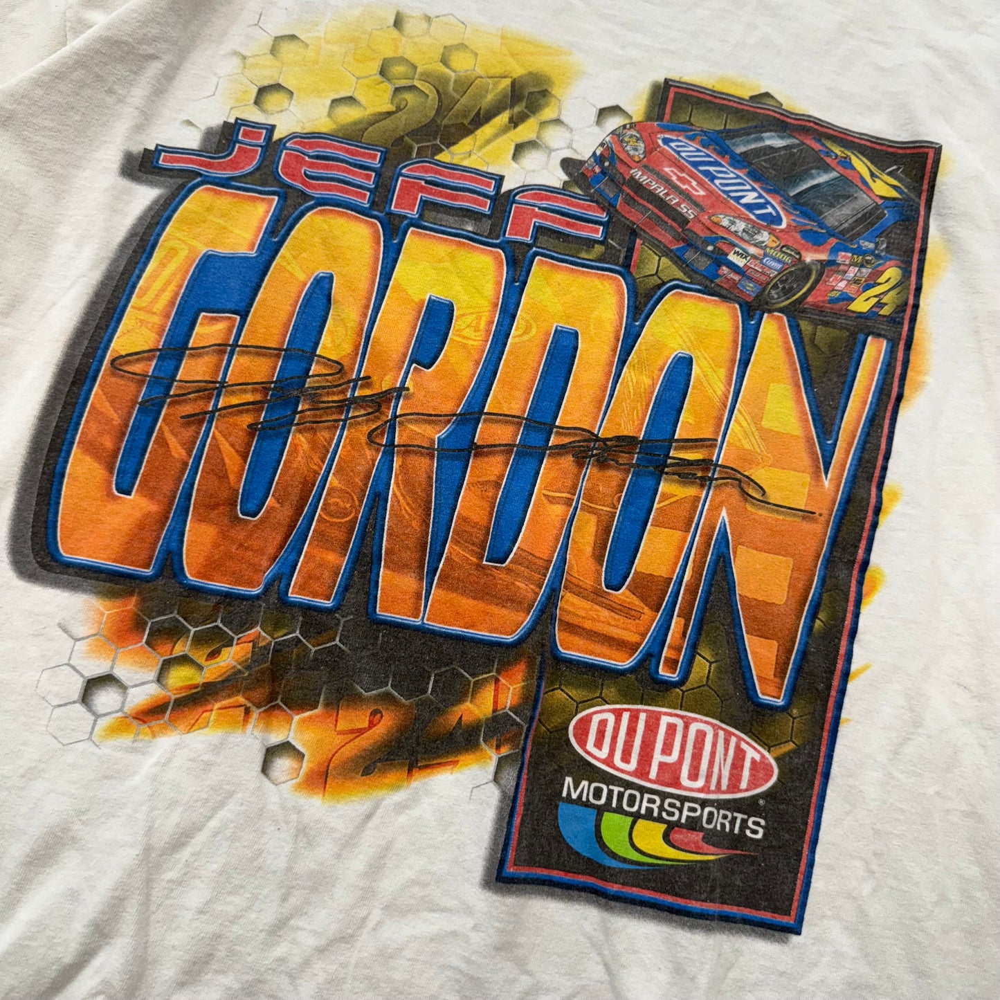Jeff Gordon #24 NASCAR White Cotton T-Shirt DuPont Motorsports Graphic Size XL