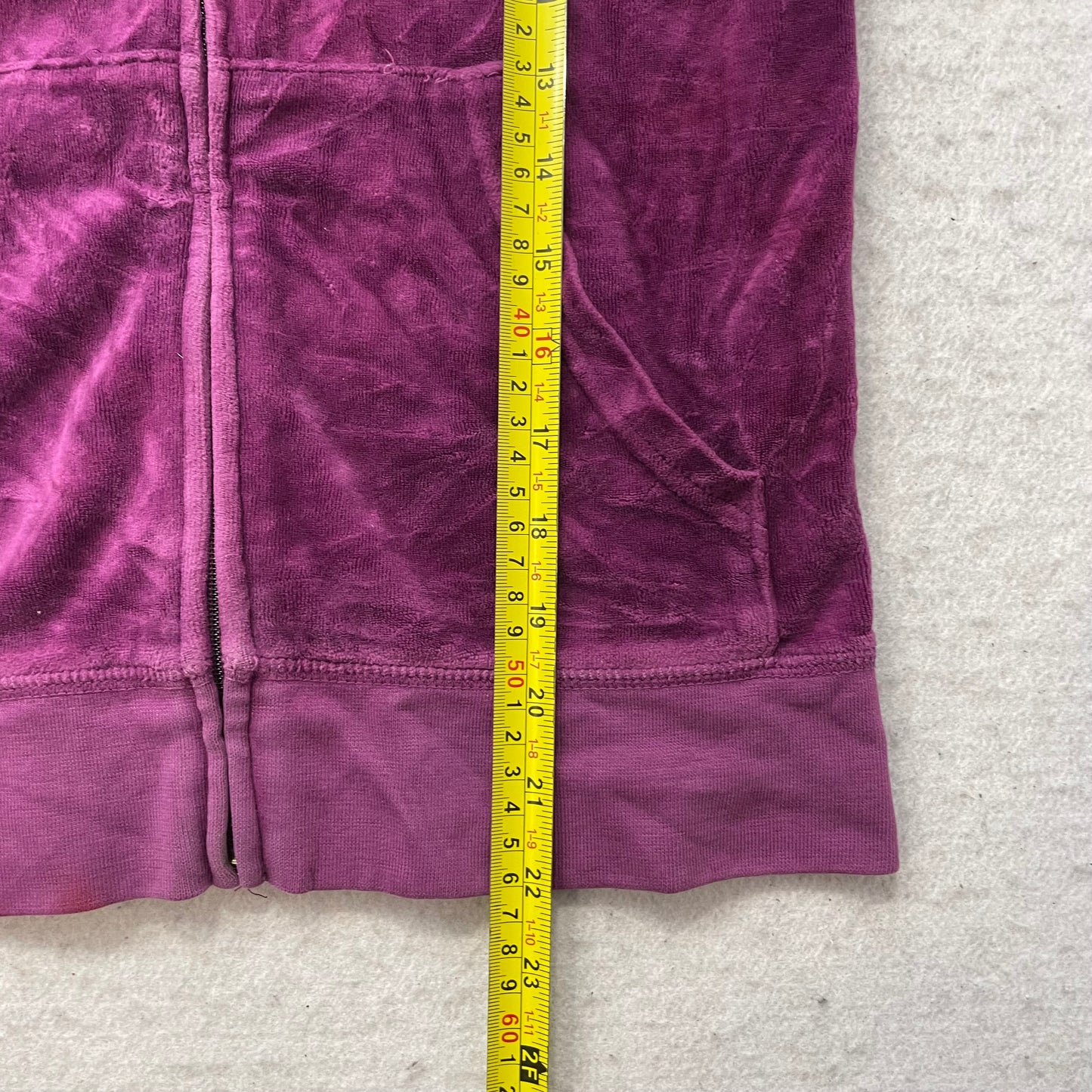 Juicy Couture Women Purple Velour Zip-Up Hoodie Pocket Drawstring Classic Size M
