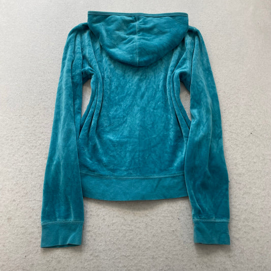 Juicy Couture Women's Turquoise Velour Zip-Up Hoodie Loungewear Pockets Size L