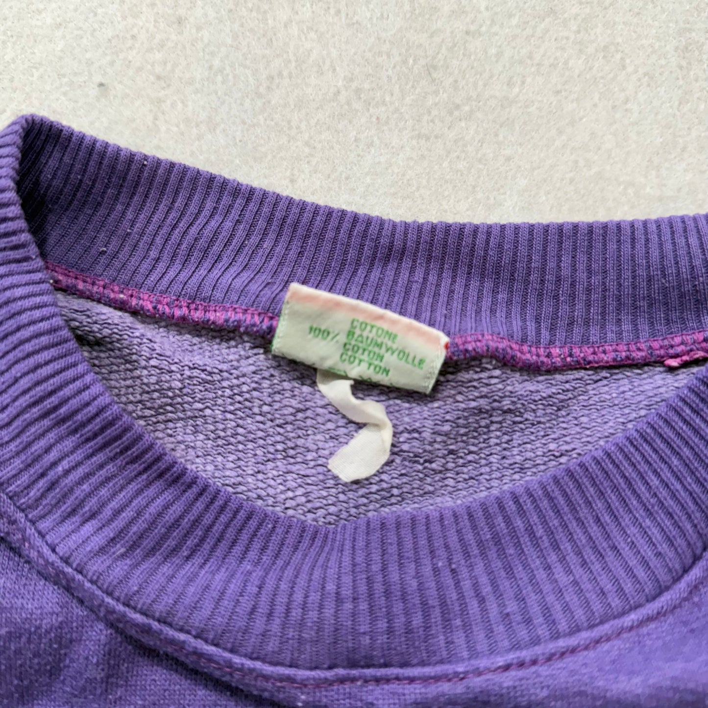 Benetton Unisex Purple 100% Cotton Sweatshirt Embroidered Spellout Logo Size S