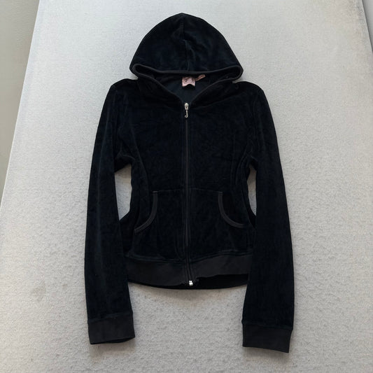 Vintage Juicy Couture Scottie Dogs Women's Black Velour Full Zip Hoodie Size L