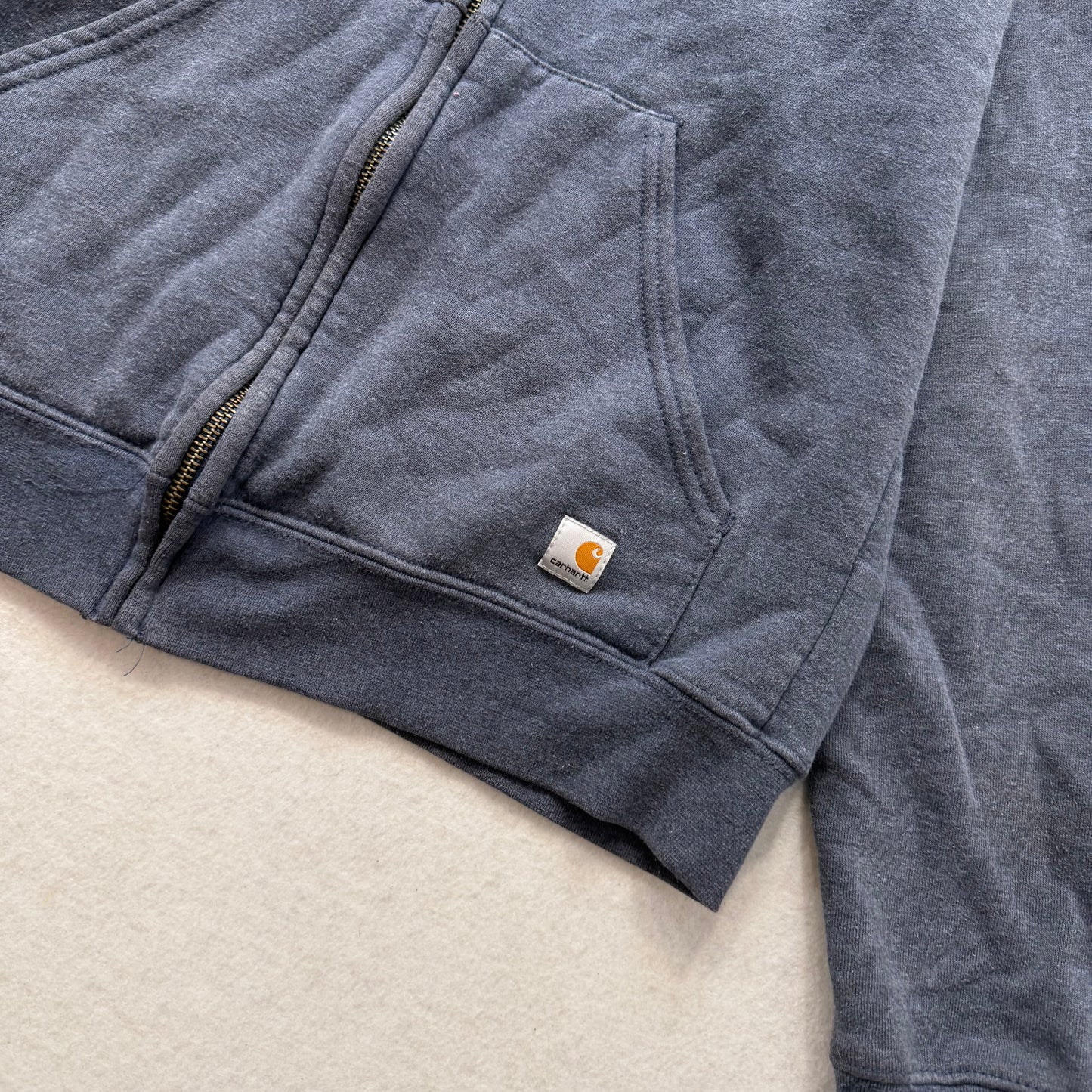 Carhartt navy blue full zip embroidered hoodie with drawstring size S