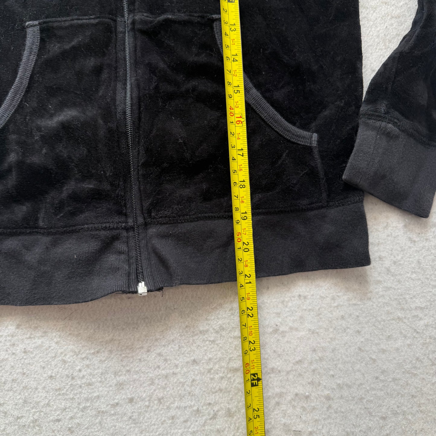 Juicy Couture Women's Black Velour Full Zip Hoodie Pockets Graphic Logo Size M