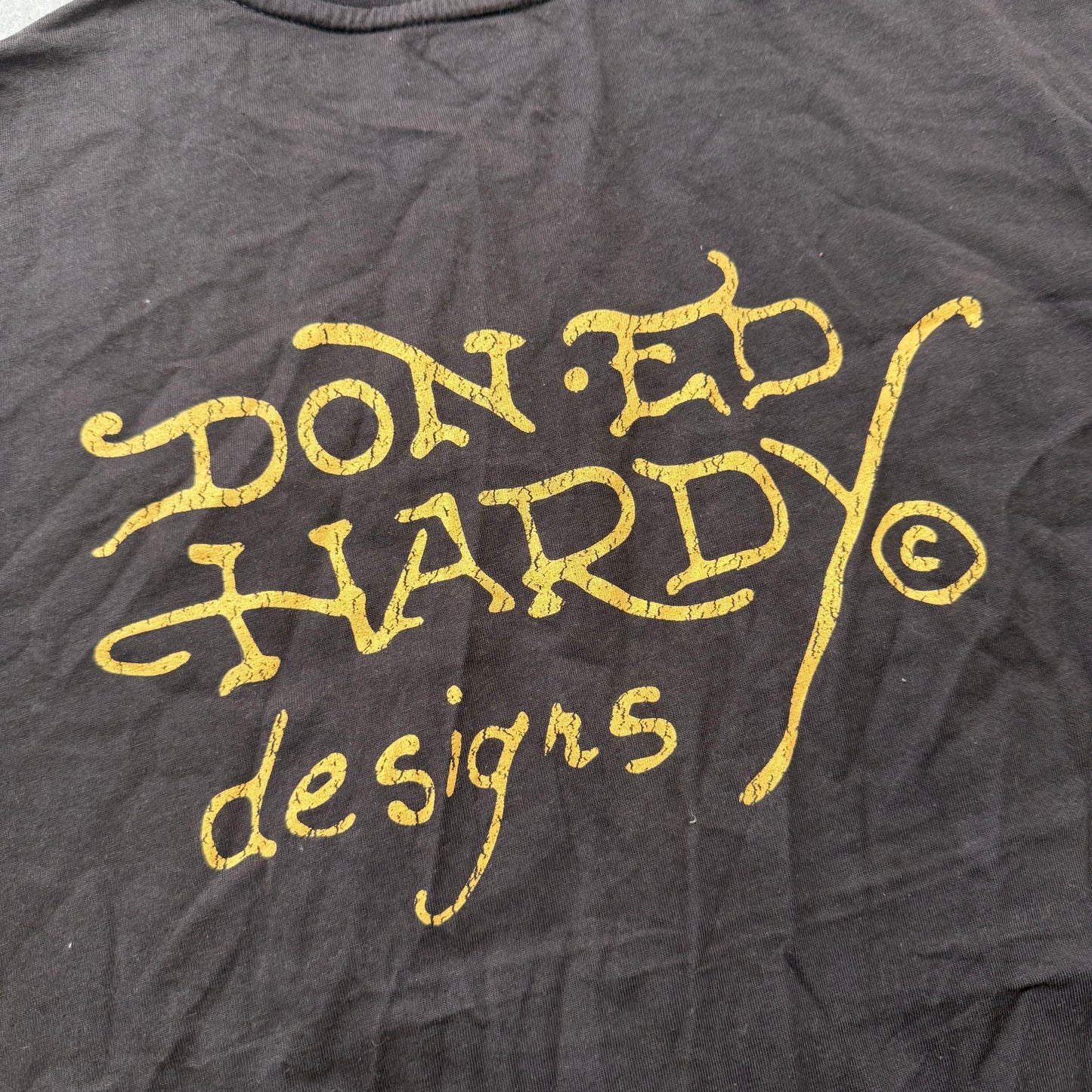 Ed Hardy Men's Dark Brown Cotton T-Shirt Short Sleeve Twin Skulls Graphic Size M