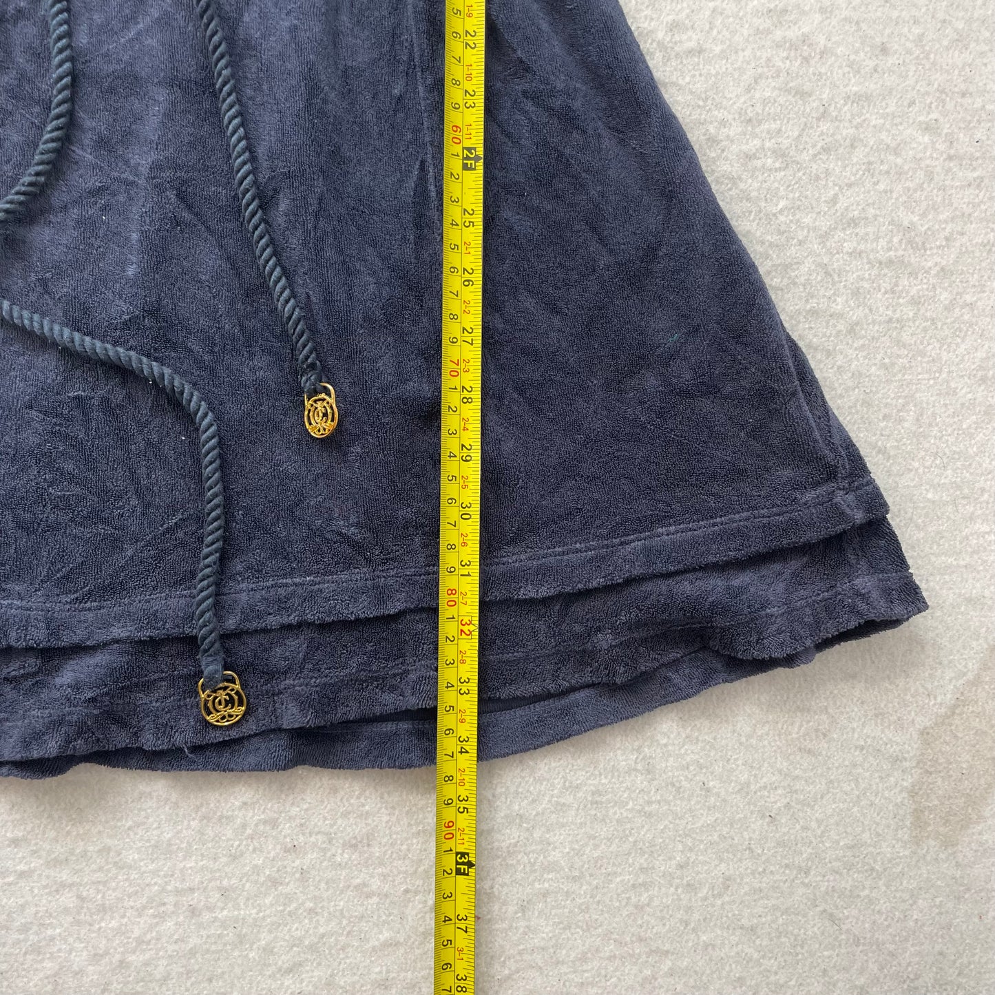 Juicy Couture Women Navy Terry Cloth Midi Dress Tie Waist Flutter Sleeves Size M