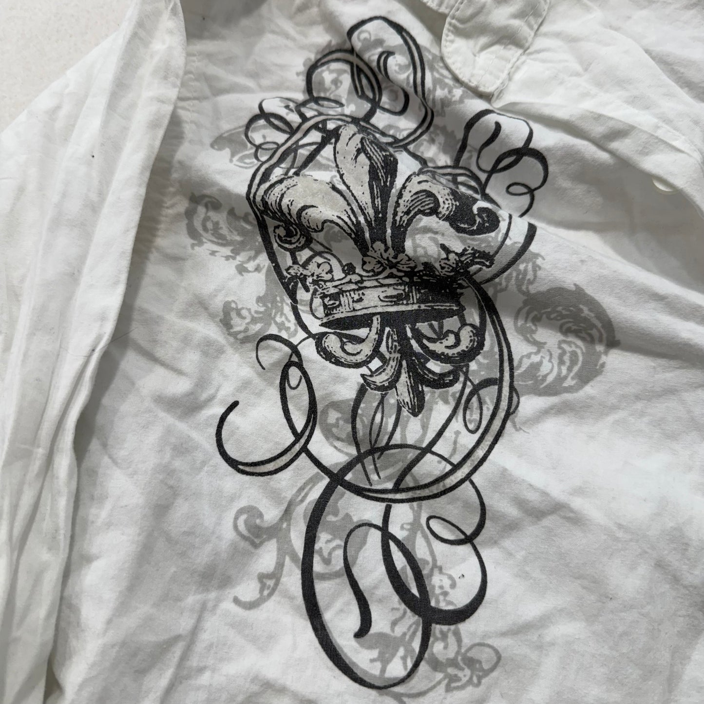 MMA Elite white graphic button-up shirt size XL