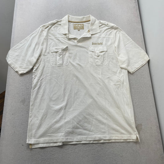 Ecko Unltd Men's White Cotton Polo Shirt Dual Chest Pockets Casual Tee Size XXL