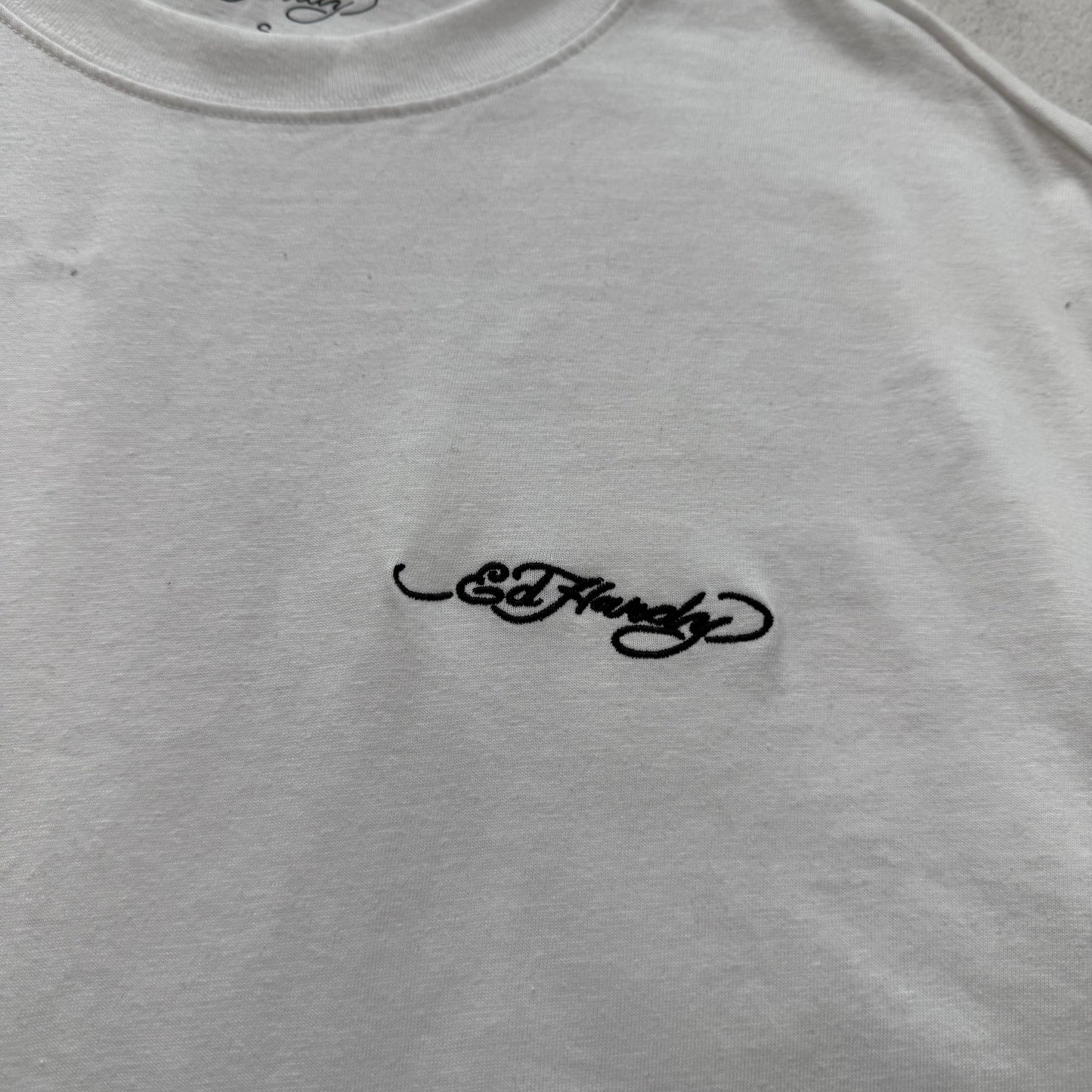 ED HARDY BLACK EMBROIDERY WHITE TEE
