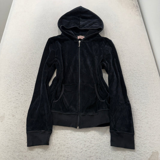 Juicy Couture Women's Black Velour Tracksuit Set Hoodie & Flared Pants Size XL