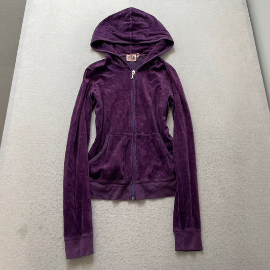 Vintage Juicy Couture Womens Royal Grape Velour Zip Up Hoodie Rhinestones Size L