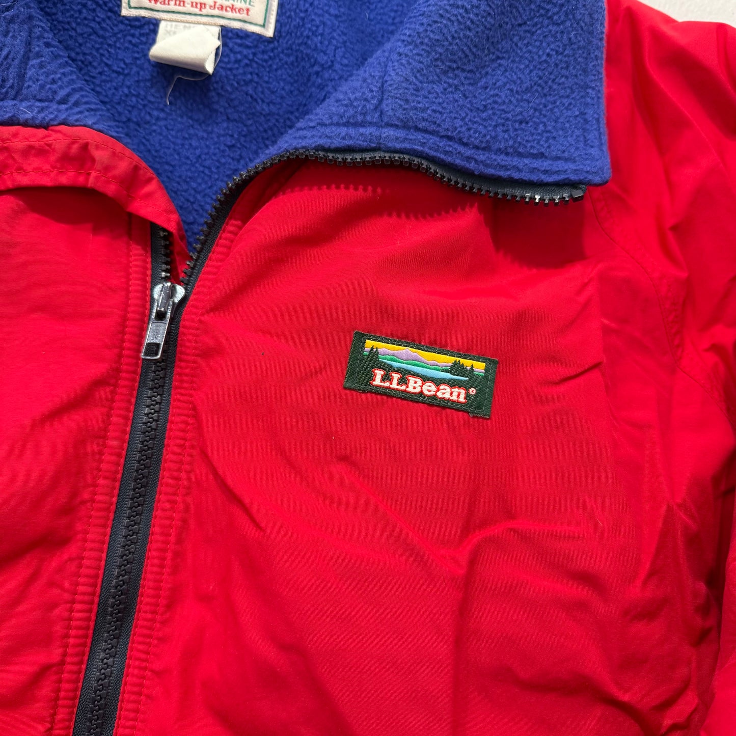Vintage L.L. Bean Men's Red Blue Fleece Lined Warm-Up Bomber Jacket Size XL