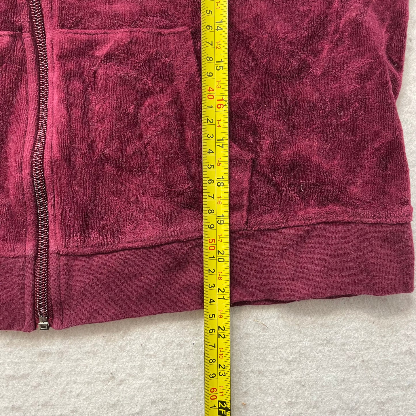 Vintage Juicy Couture Women's Maroon Velour Zip-Up Hoodie Drawstring Y2k Size L