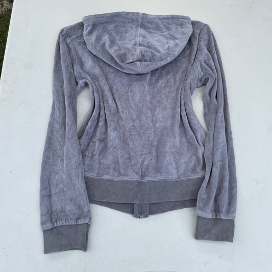 Vintage Juicy Couture Women's Slate Grey Velour Zip-Up Hoodie Loungewear Size S