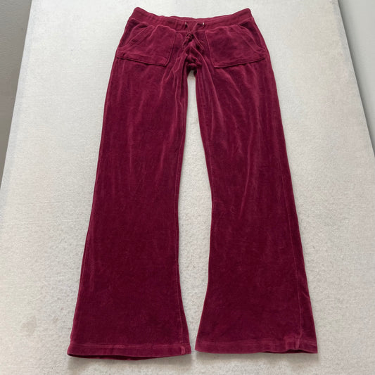 2003 Vintage Juicy Couture Women's Maroon Velour Flare Track Pant Pockets Size S