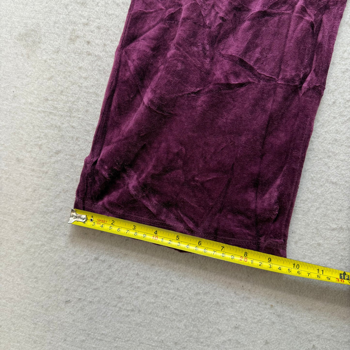 Juicy Couture Women Dark Plum Velour Wide Leg Flare Track Pant Drawstring Size M
