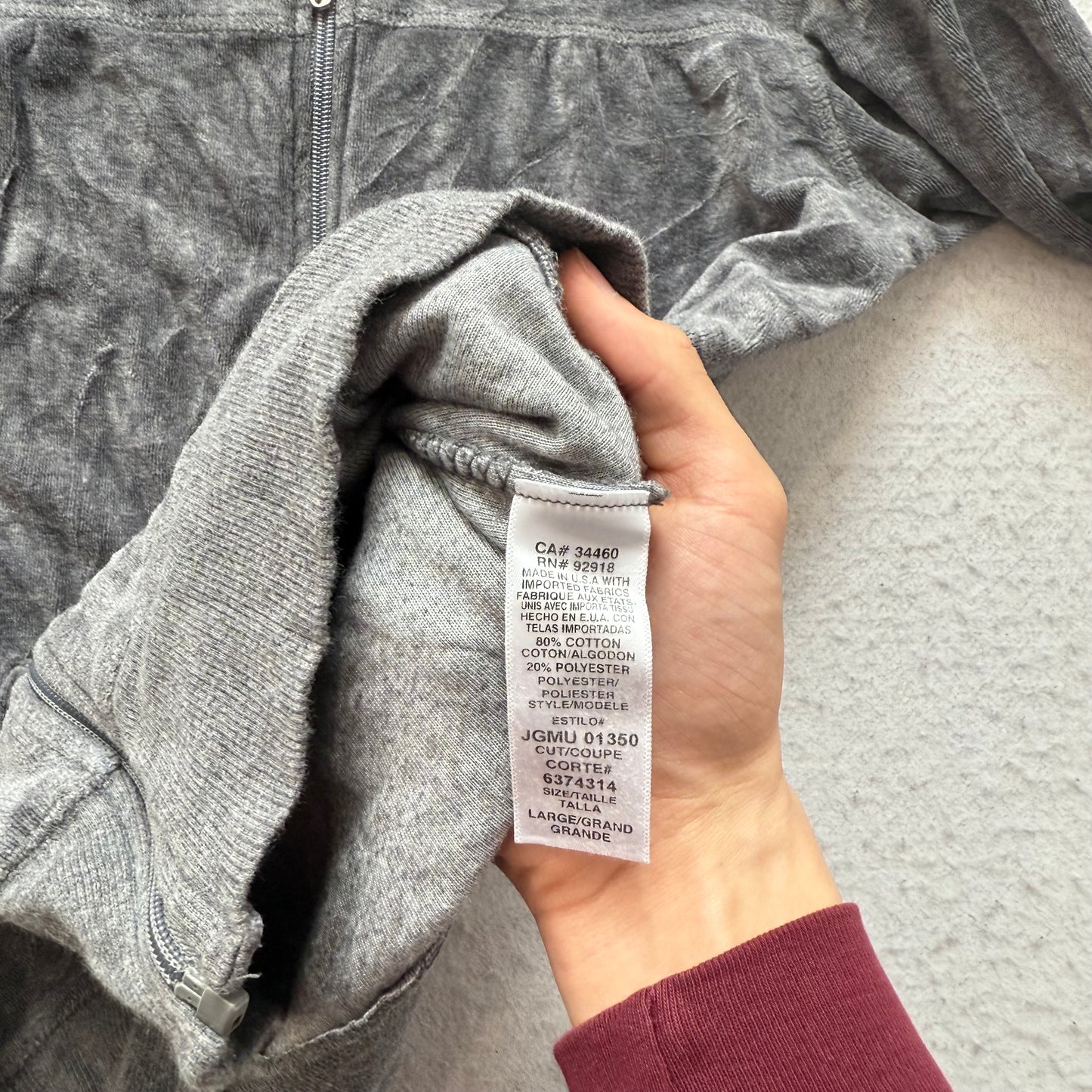 Vintage Juicy Couture Womens Deep Gray Velour Zip-Up Track Jacket Classic Size L